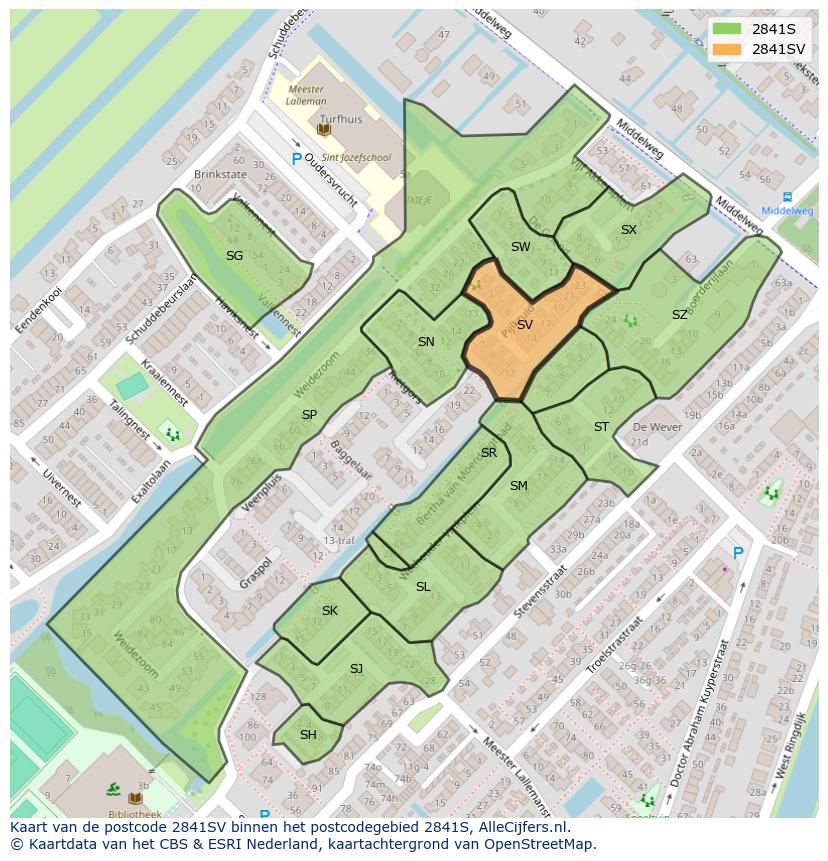 Afbeelding van het postcodegebied 2841 SV op de kaart.