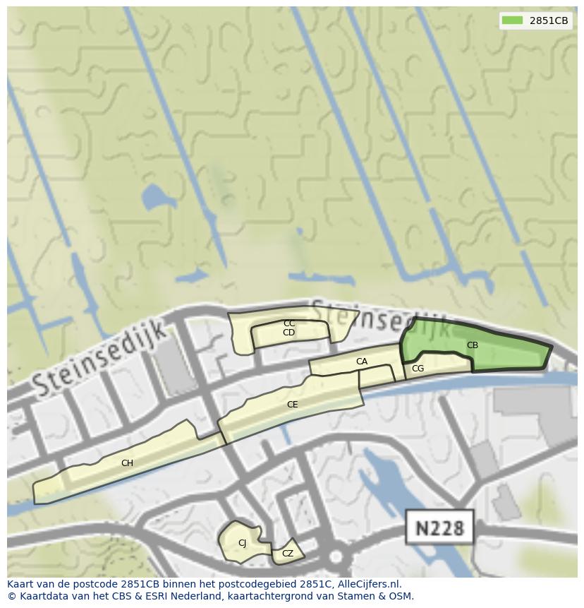 Afbeelding van het postcodegebied 2851 CB op de kaart.