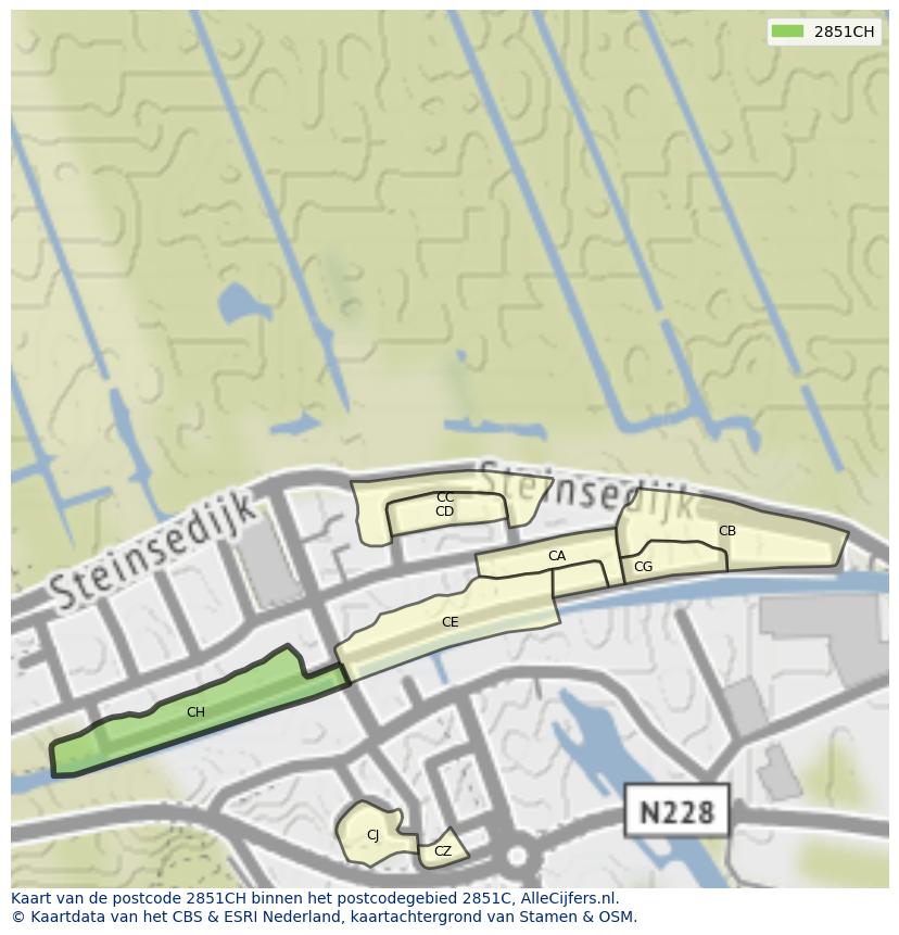 Afbeelding van het postcodegebied 2851 CH op de kaart.