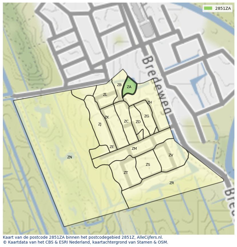 Afbeelding van het postcodegebied 2851 ZA op de kaart.