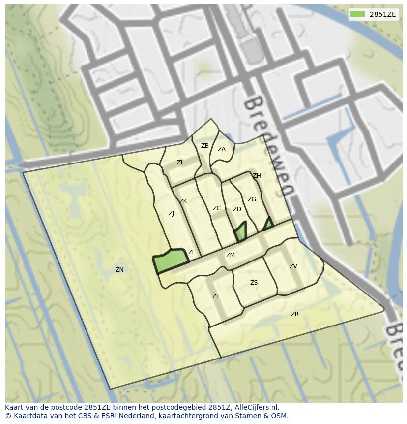 Afbeelding van het postcodegebied 2851 ZE op de kaart.
