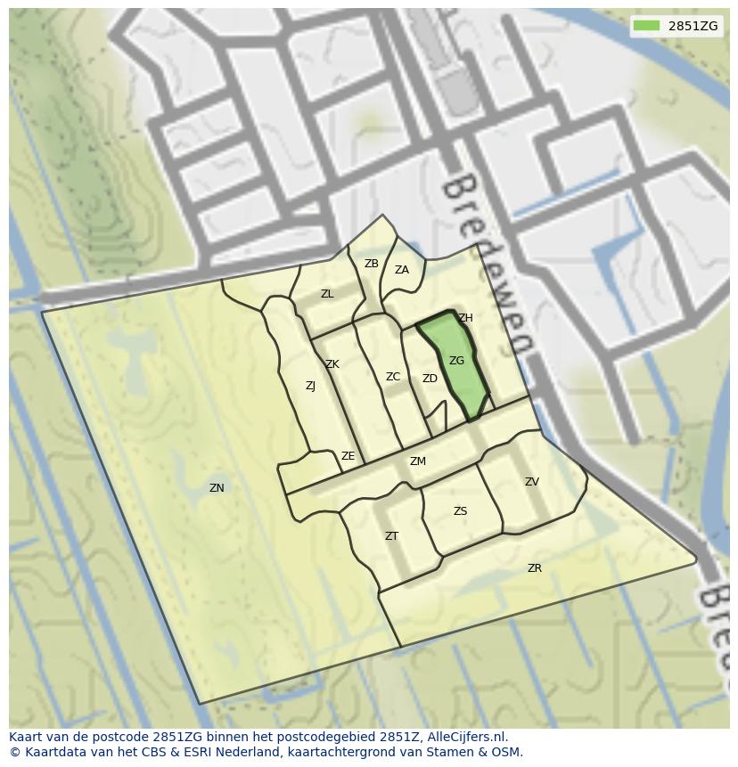 Afbeelding van het postcodegebied 2851 ZG op de kaart.
