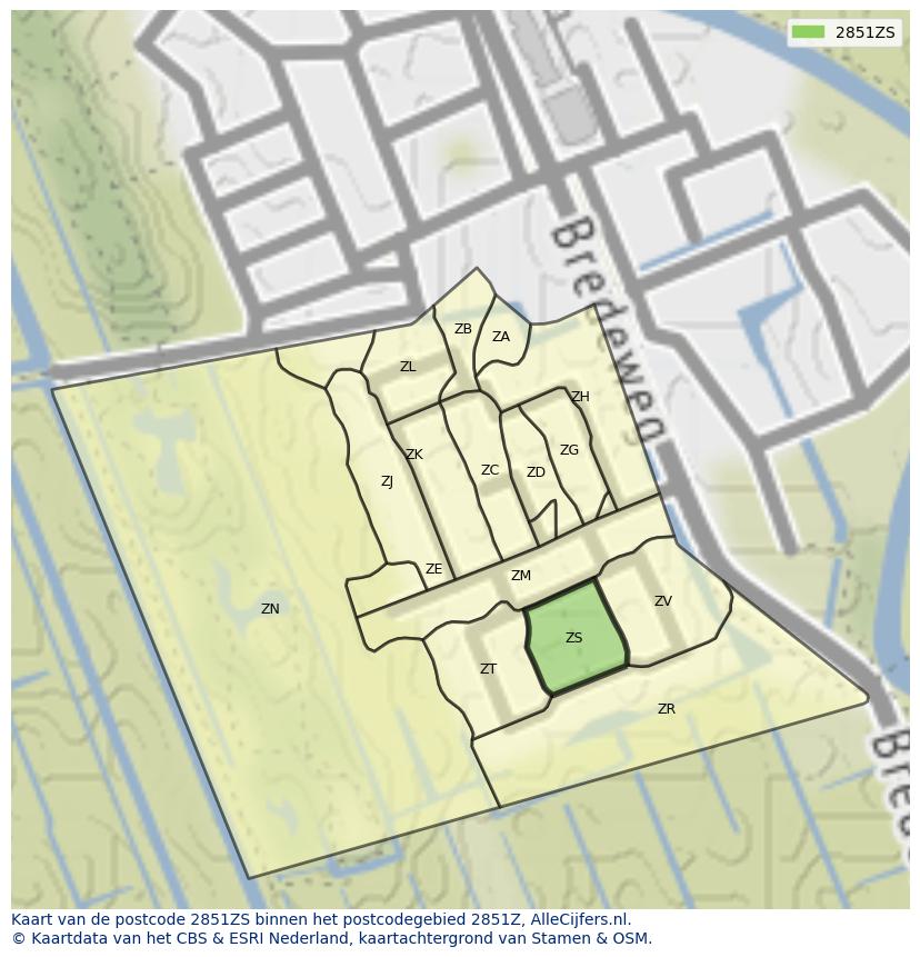 Afbeelding van het postcodegebied 2851 ZS op de kaart.