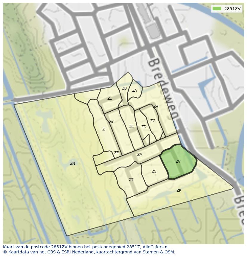 Afbeelding van het postcodegebied 2851 ZV op de kaart.