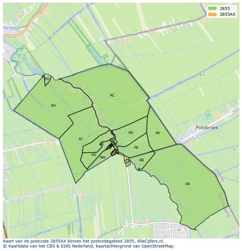 Afbeelding van het postcodegebied 2855 AX op de kaart.