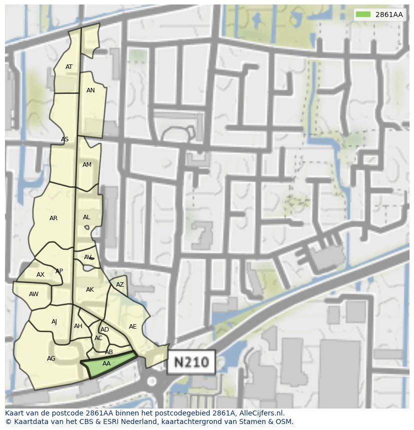 Afbeelding van het postcodegebied 2861 AA op de kaart.