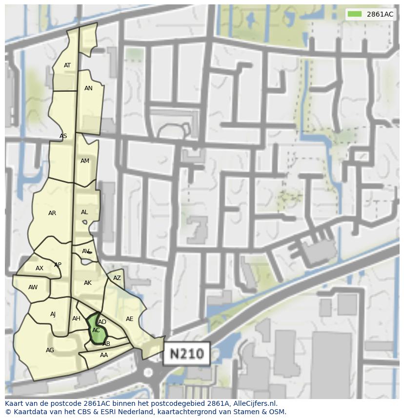 Afbeelding van het postcodegebied 2861 AC op de kaart.