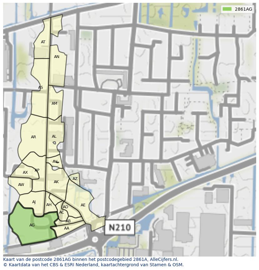 Afbeelding van het postcodegebied 2861 AG op de kaart.
