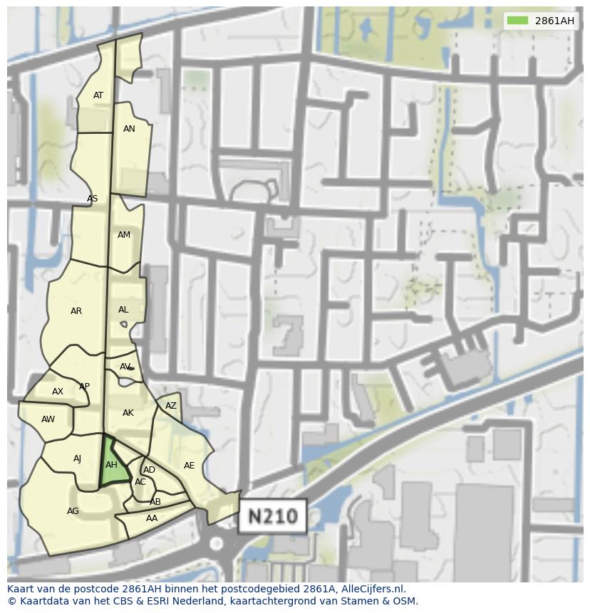 Afbeelding van het postcodegebied 2861 AH op de kaart.