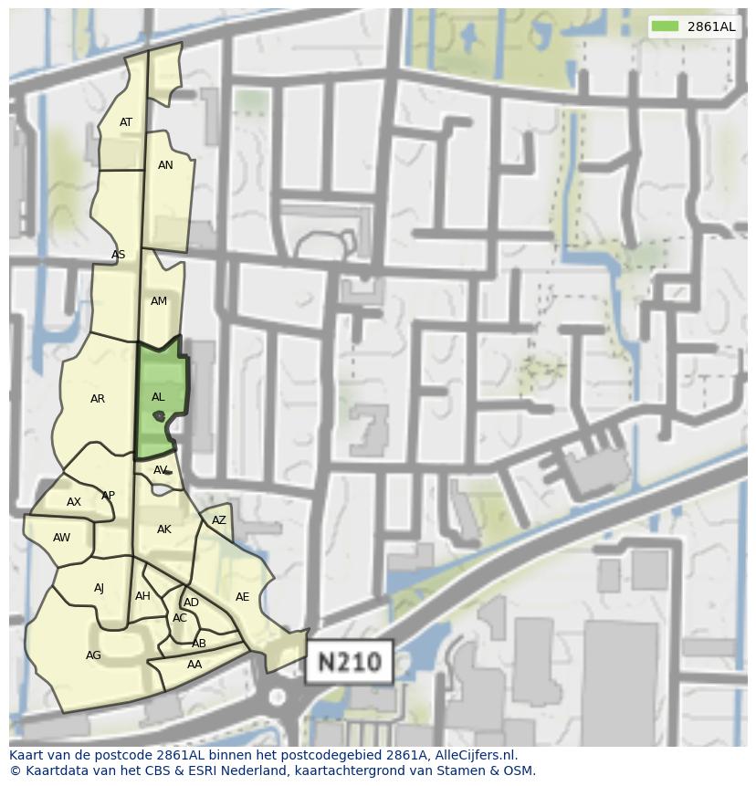 Afbeelding van het postcodegebied 2861 AL op de kaart.