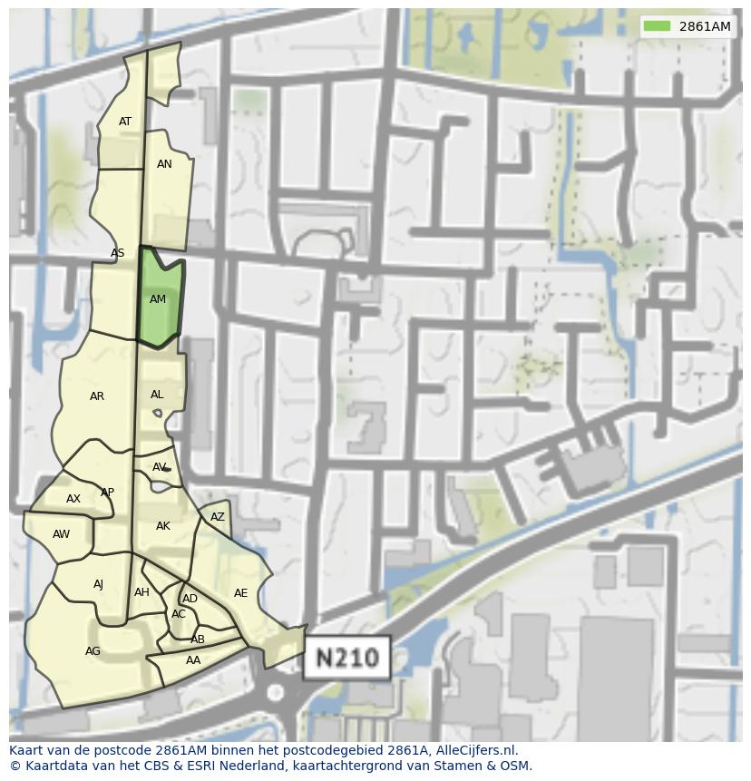 Afbeelding van het postcodegebied 2861 AM op de kaart.