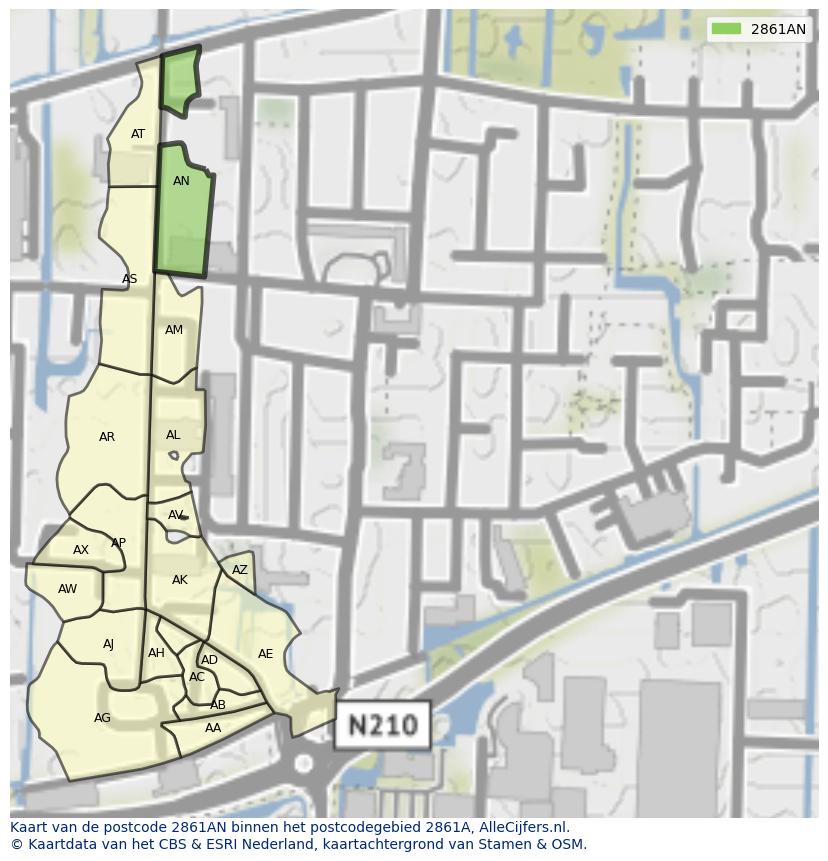 Afbeelding van het postcodegebied 2861 AN op de kaart.