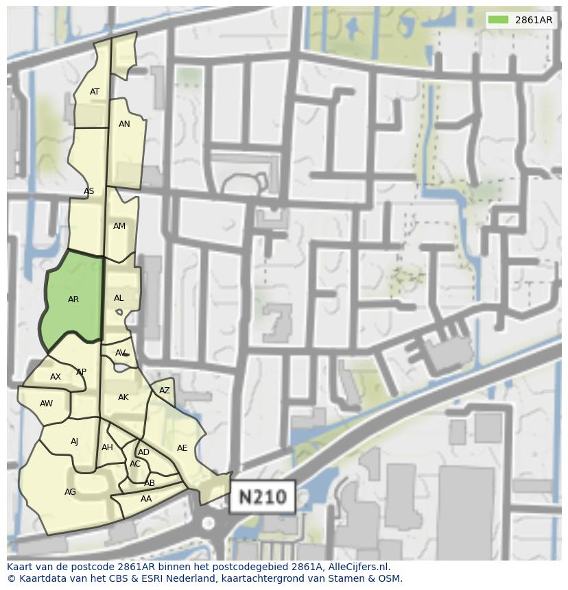 Afbeelding van het postcodegebied 2861 AR op de kaart.