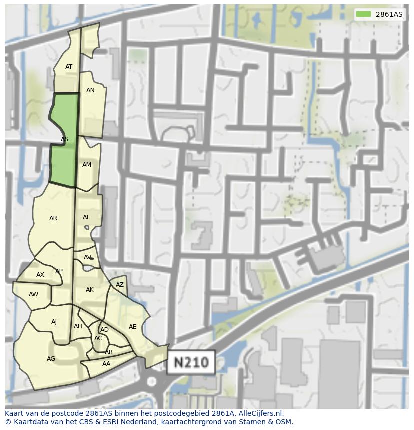 Afbeelding van het postcodegebied 2861 AS op de kaart.