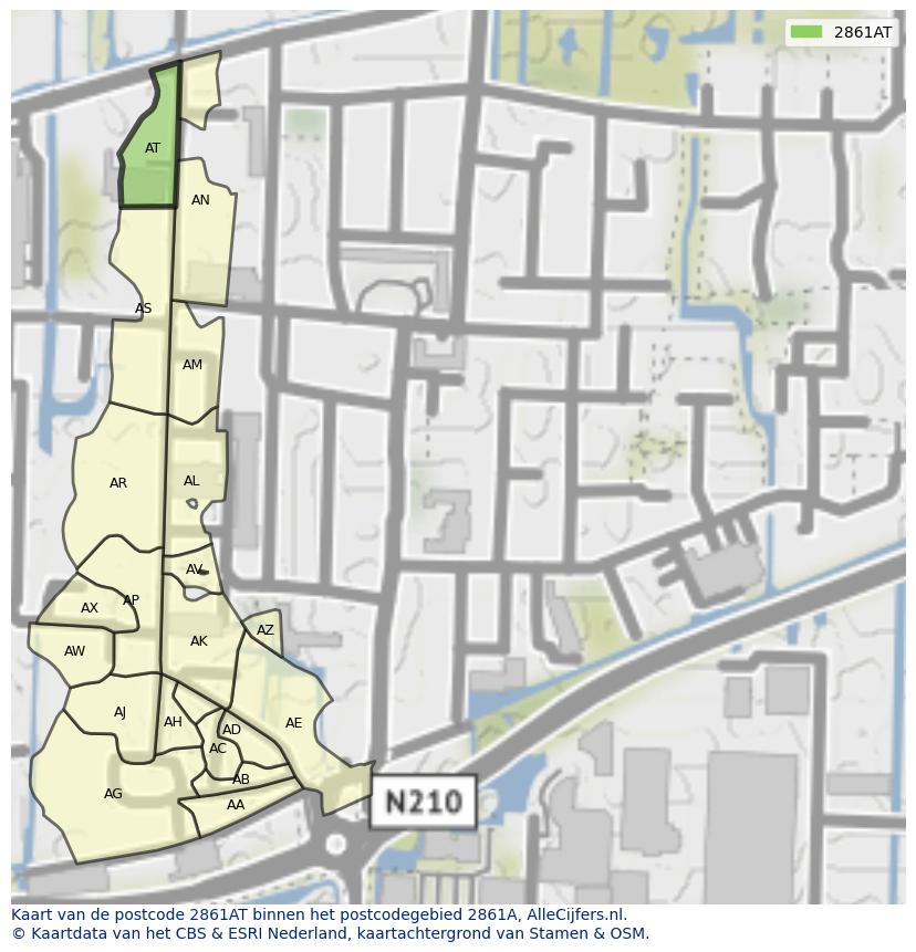 Afbeelding van het postcodegebied 2861 AT op de kaart.