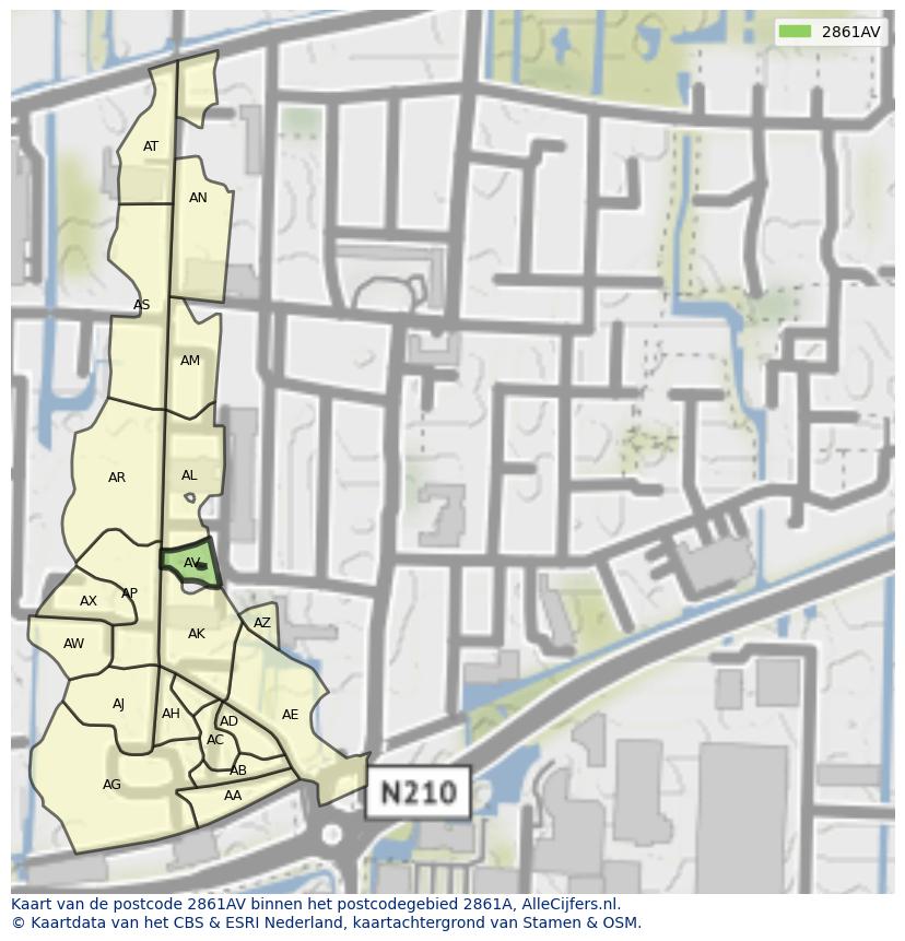 Afbeelding van het postcodegebied 2861 AV op de kaart.
