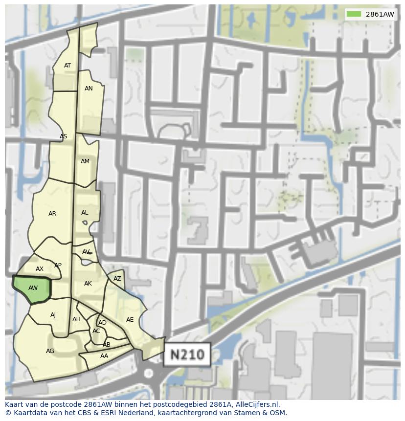 Afbeelding van het postcodegebied 2861 AW op de kaart.