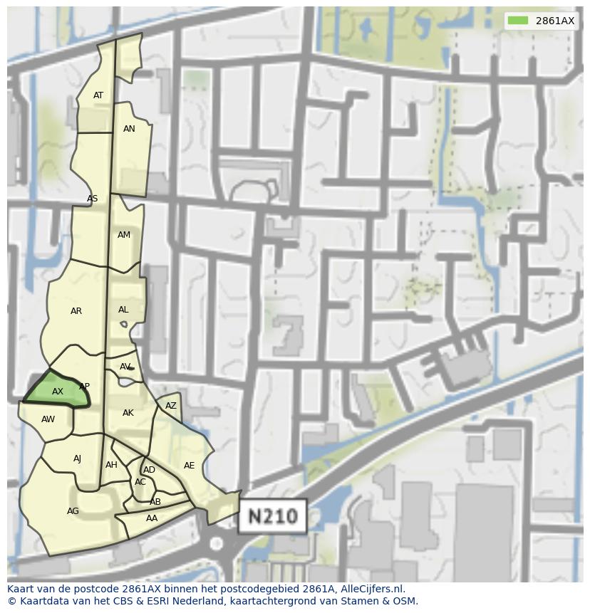 Afbeelding van het postcodegebied 2861 AX op de kaart.