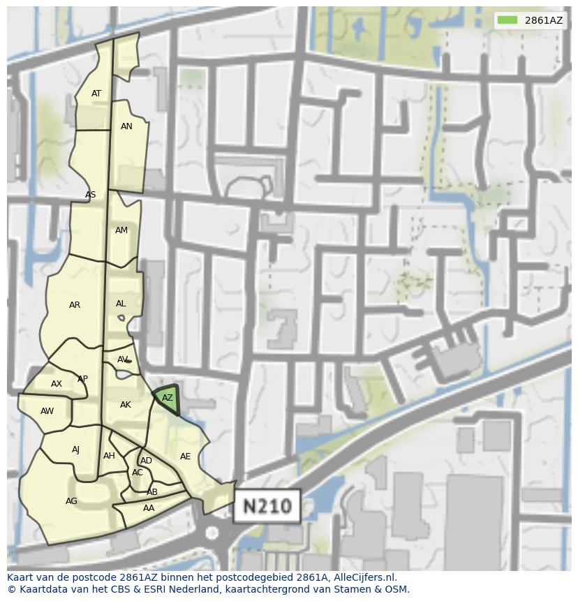 Afbeelding van het postcodegebied 2861 AZ op de kaart.