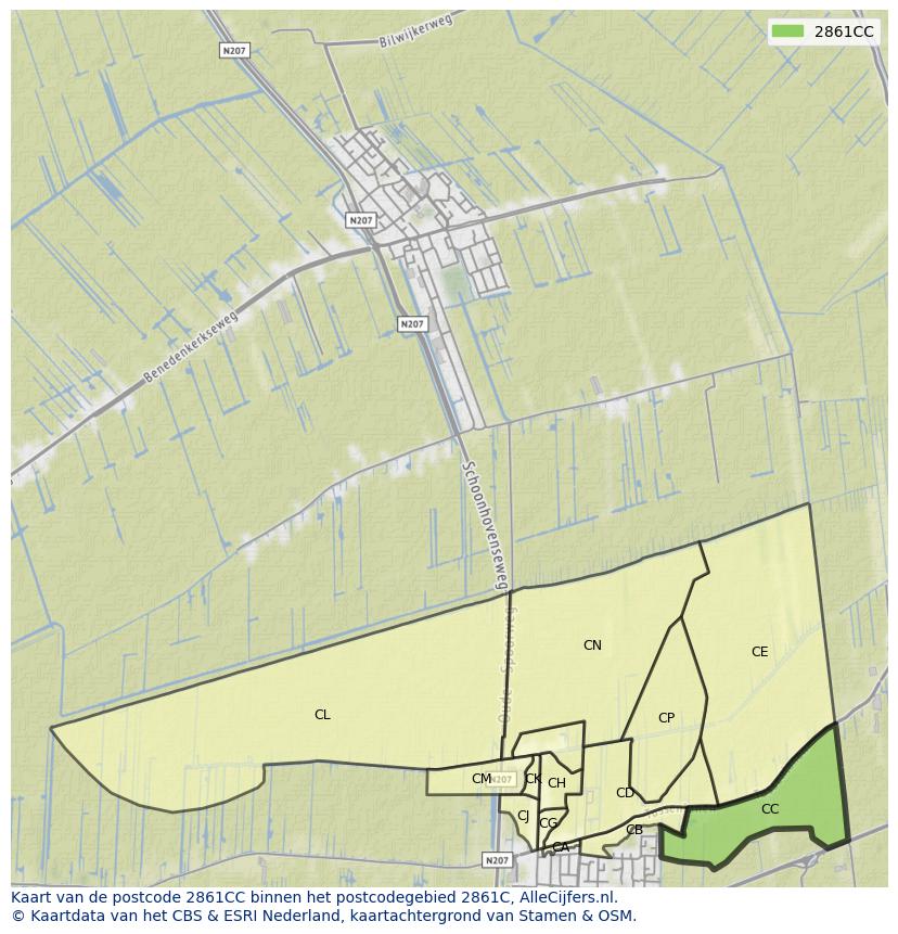 Afbeelding van het postcodegebied 2861 CC op de kaart.