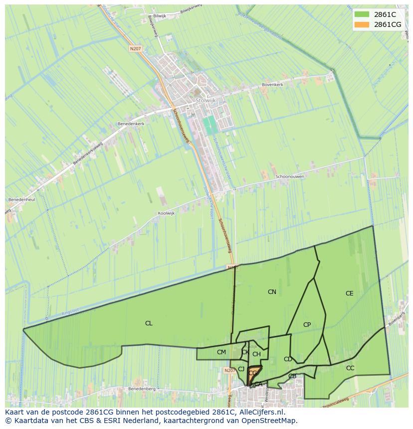 Afbeelding van het postcodegebied 2861 CG op de kaart.