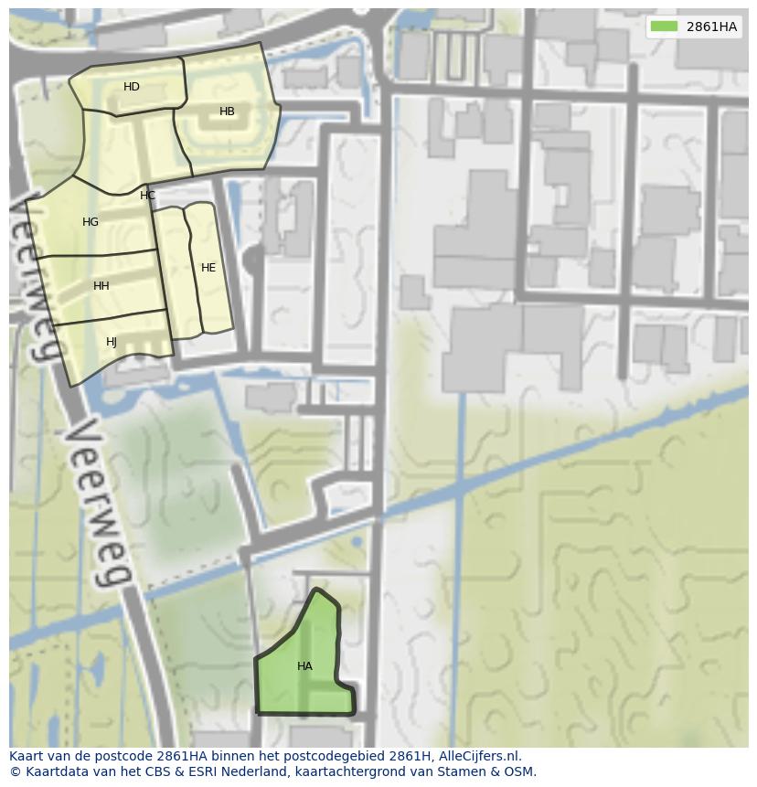 Afbeelding van het postcodegebied 2861 HA op de kaart.