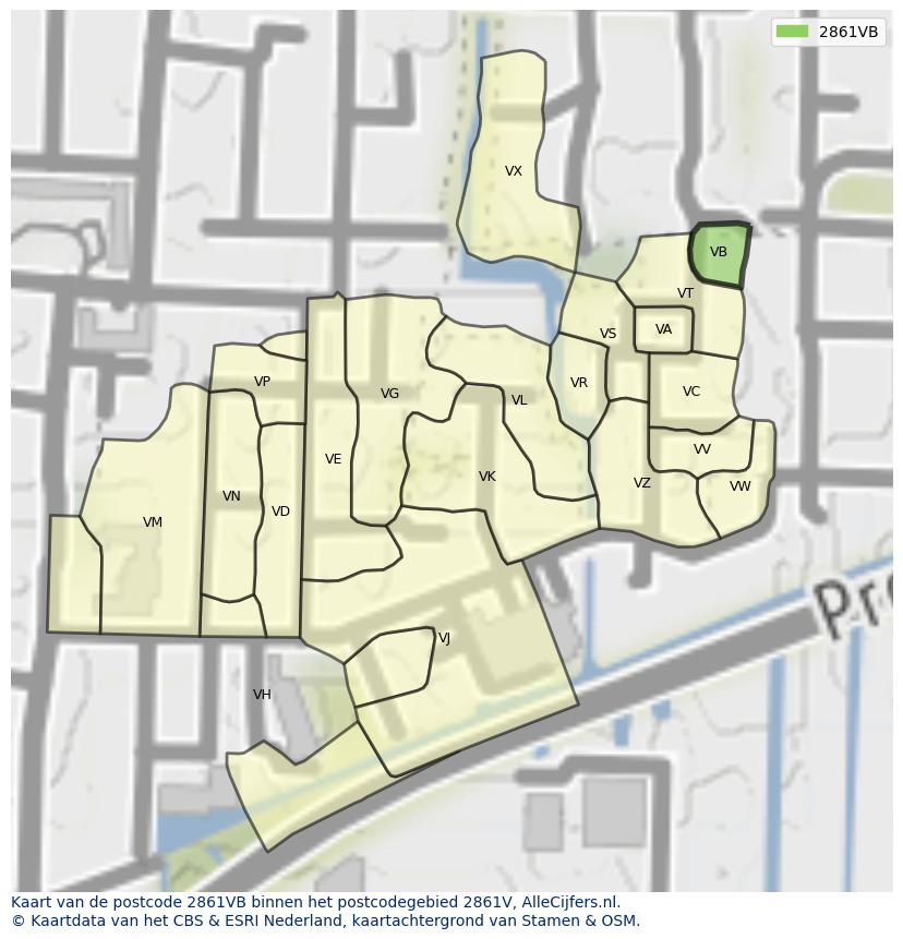 Afbeelding van het postcodegebied 2861 VB op de kaart.