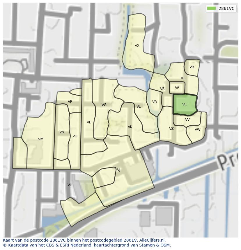 Afbeelding van het postcodegebied 2861 VC op de kaart.