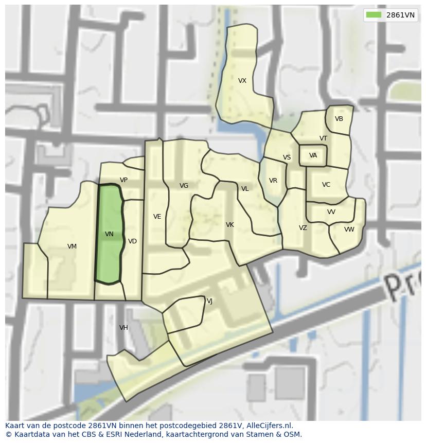 Afbeelding van het postcodegebied 2861 VN op de kaart.