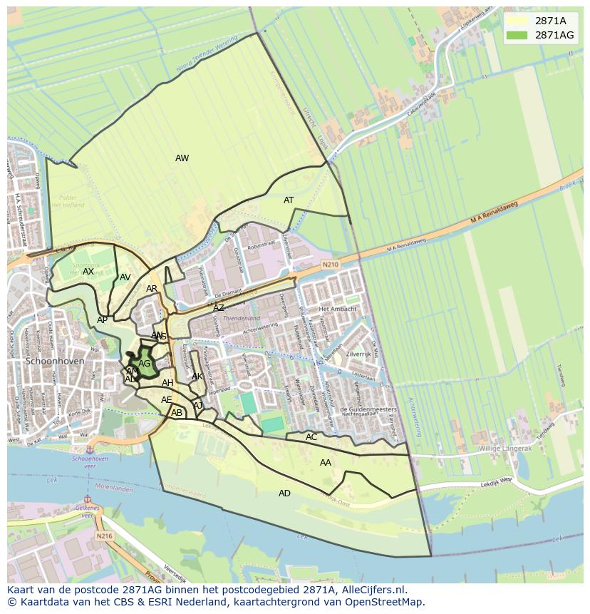 Afbeelding van het postcodegebied 2871 AG op de kaart.