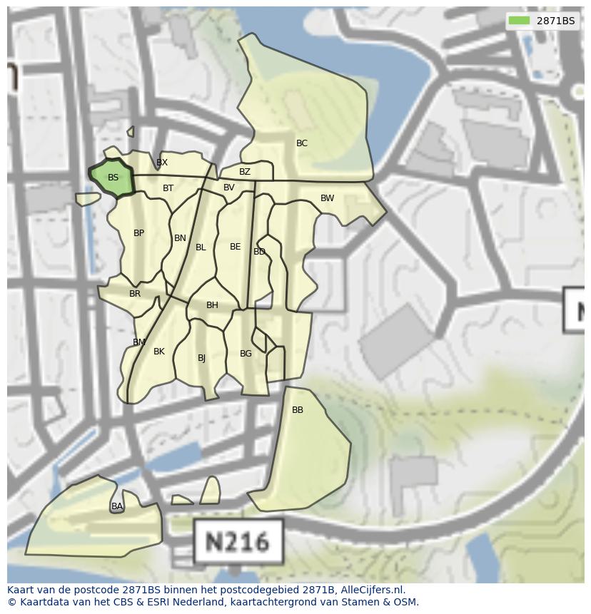 Afbeelding van het postcodegebied 2871 BS op de kaart.