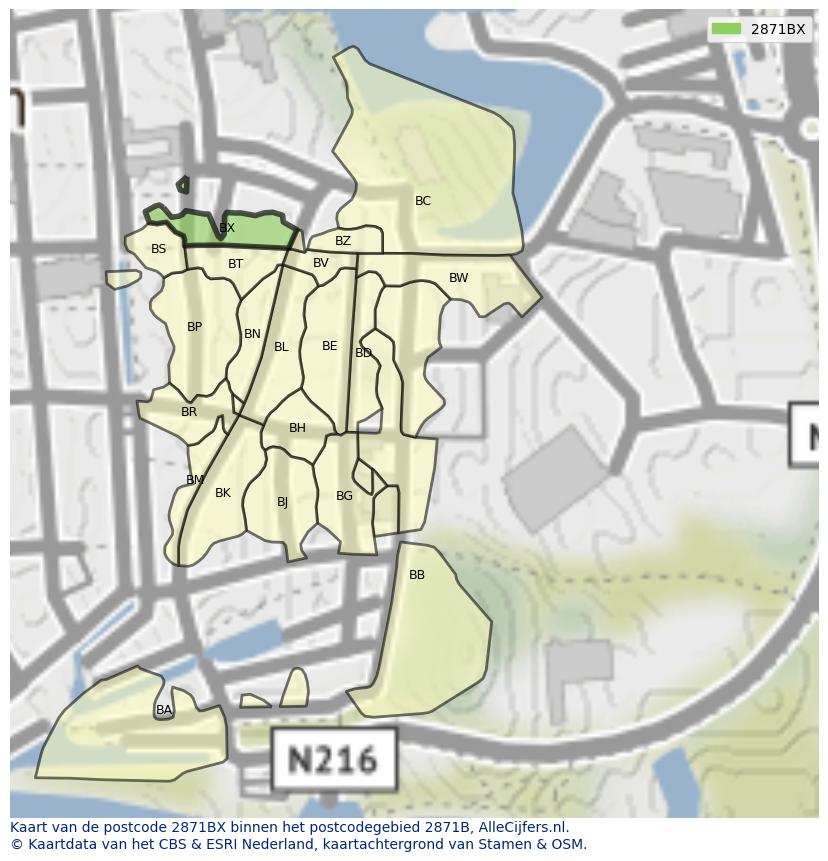 Afbeelding van het postcodegebied 2871 BX op de kaart.