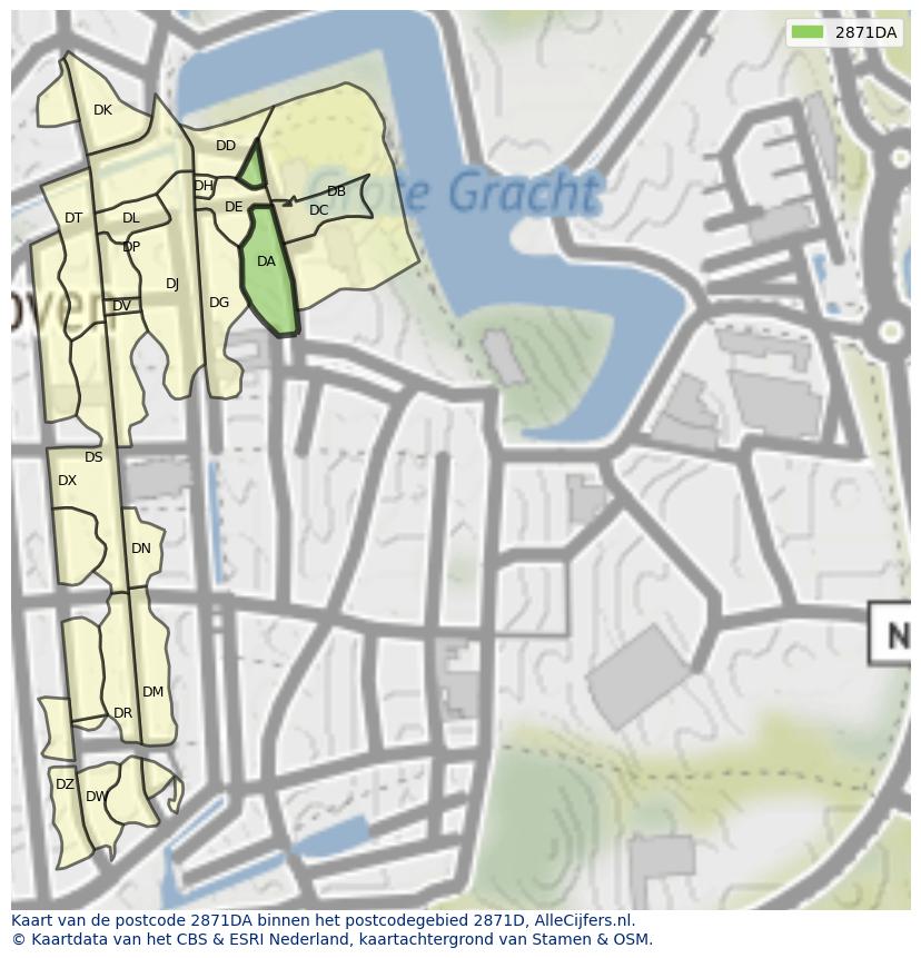 Afbeelding van het postcodegebied 2871 DA op de kaart.