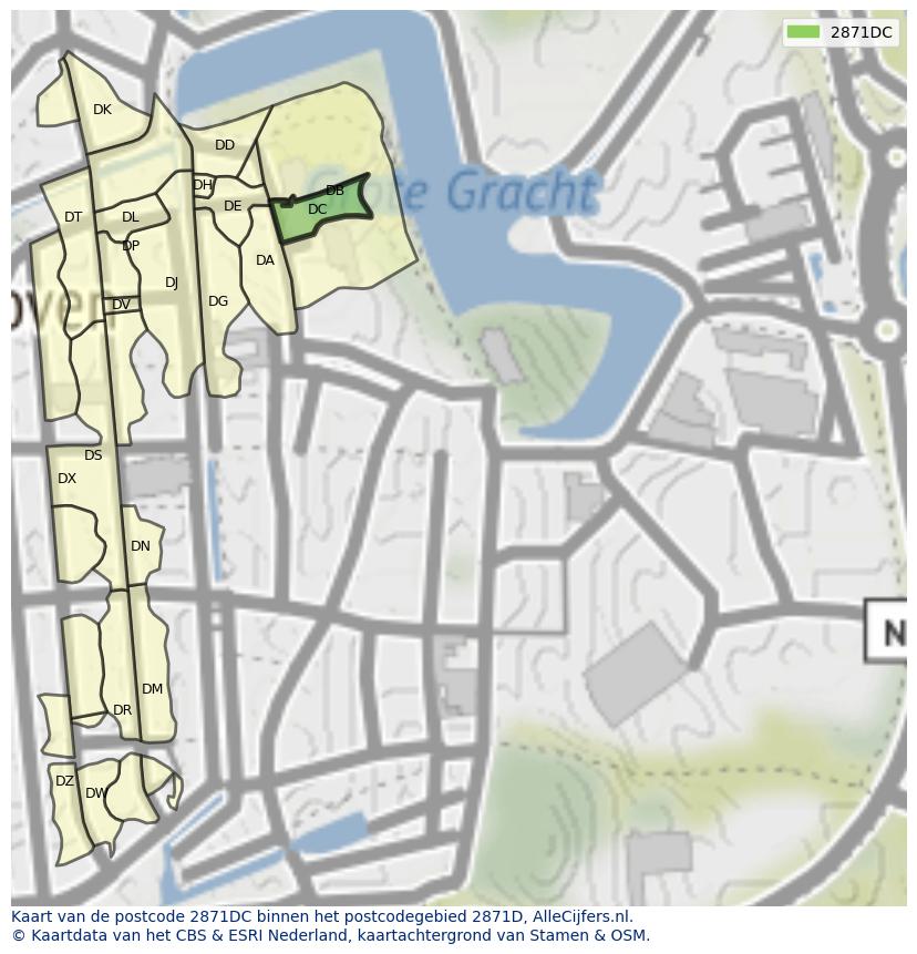 Afbeelding van het postcodegebied 2871 DC op de kaart.