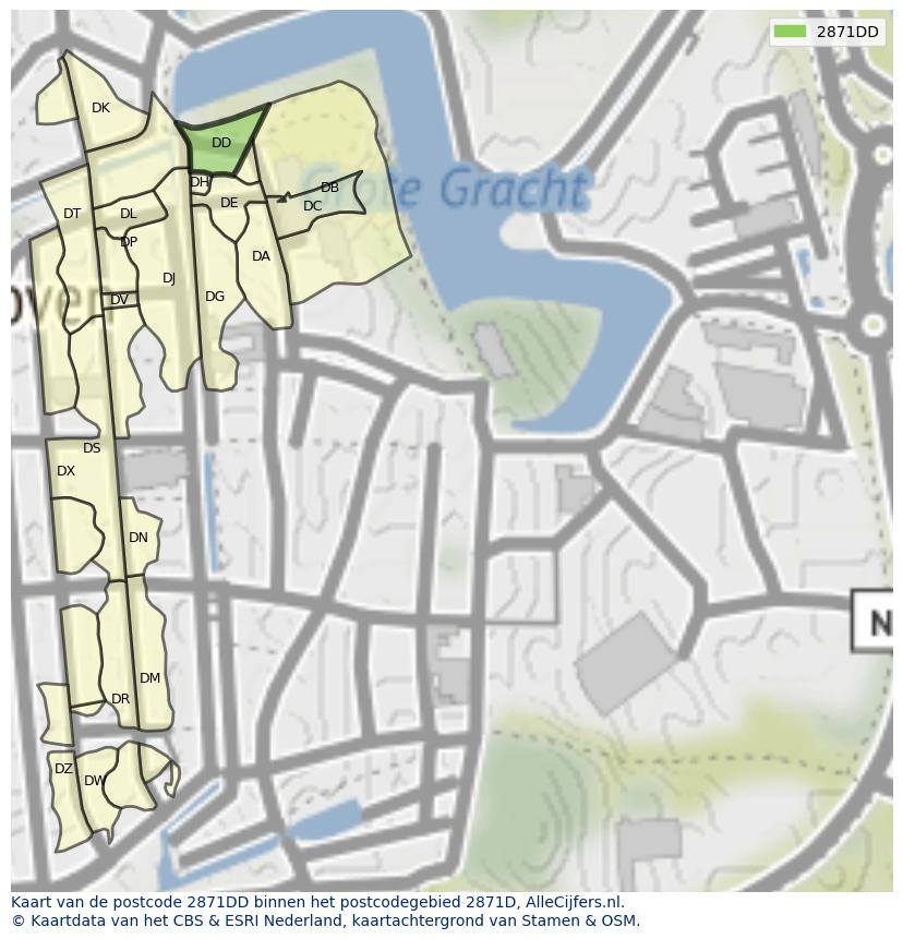 Afbeelding van het postcodegebied 2871 DD op de kaart.
