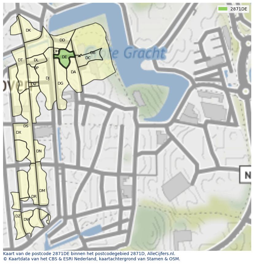 Afbeelding van het postcodegebied 2871 DE op de kaart.