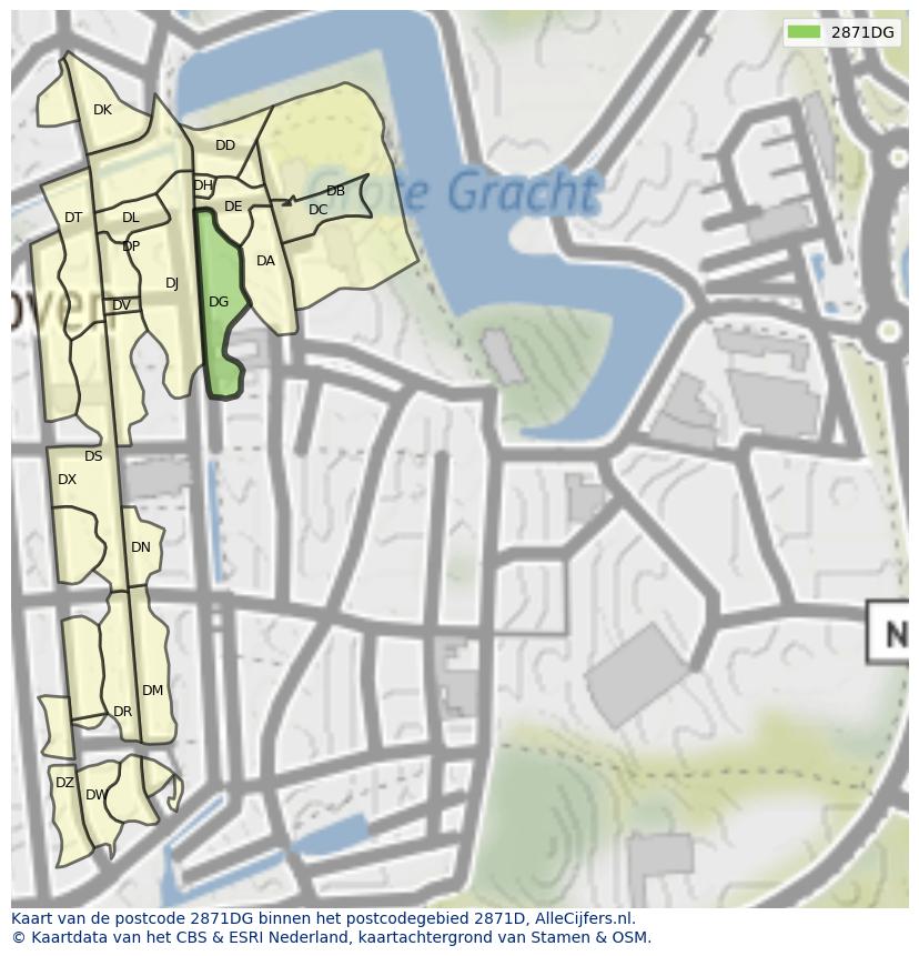 Afbeelding van het postcodegebied 2871 DG op de kaart.