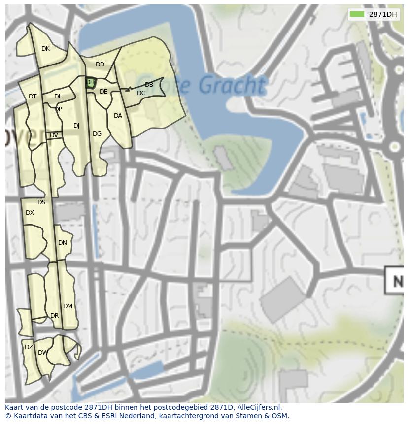 Afbeelding van het postcodegebied 2871 DH op de kaart.