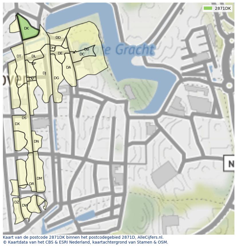 Afbeelding van het postcodegebied 2871 DK op de kaart.
