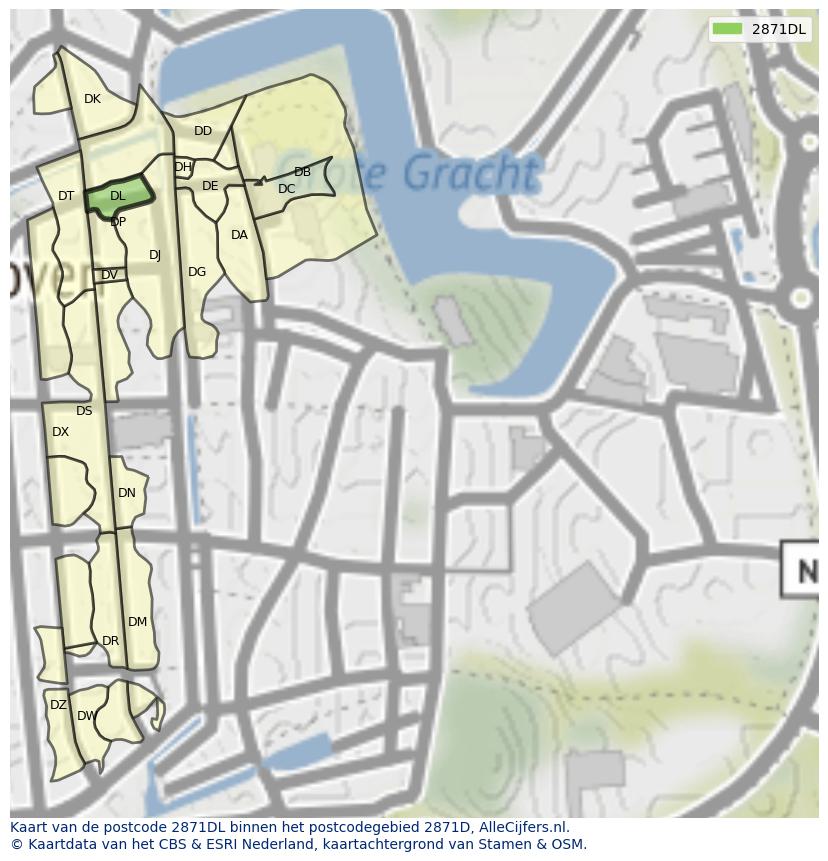 Afbeelding van het postcodegebied 2871 DL op de kaart.