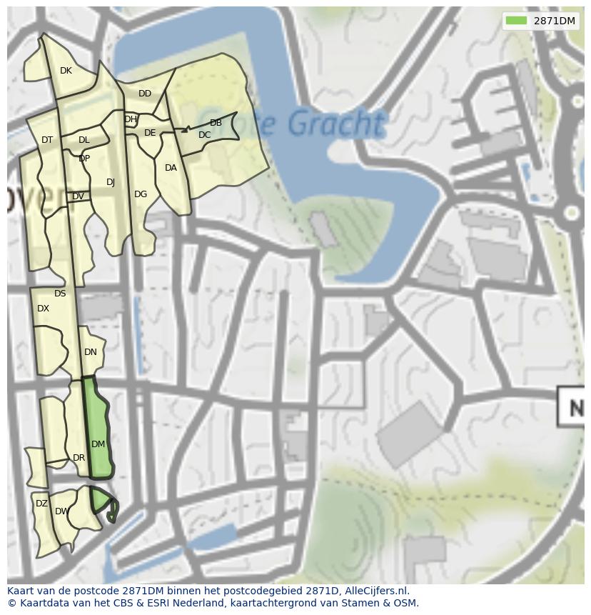 Afbeelding van het postcodegebied 2871 DM op de kaart.