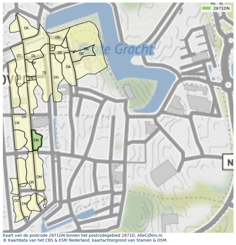 Afbeelding van het postcodegebied 2871 DN op de kaart.