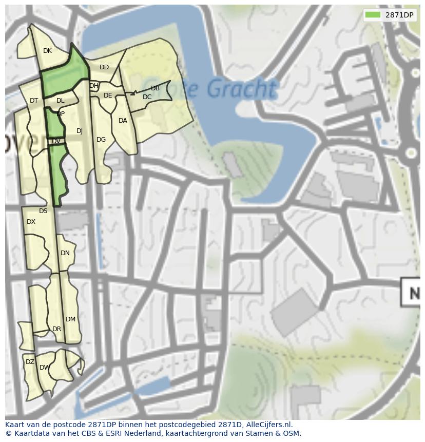 Afbeelding van het postcodegebied 2871 DP op de kaart.