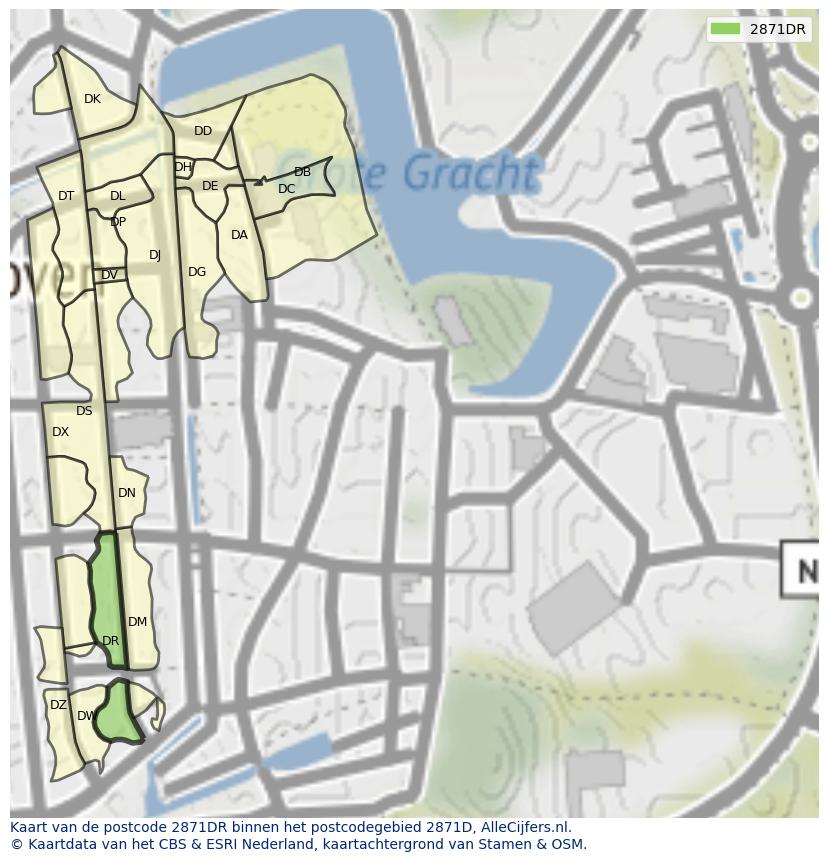 Afbeelding van het postcodegebied 2871 DR op de kaart.