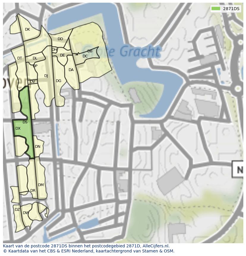 Afbeelding van het postcodegebied 2871 DS op de kaart.