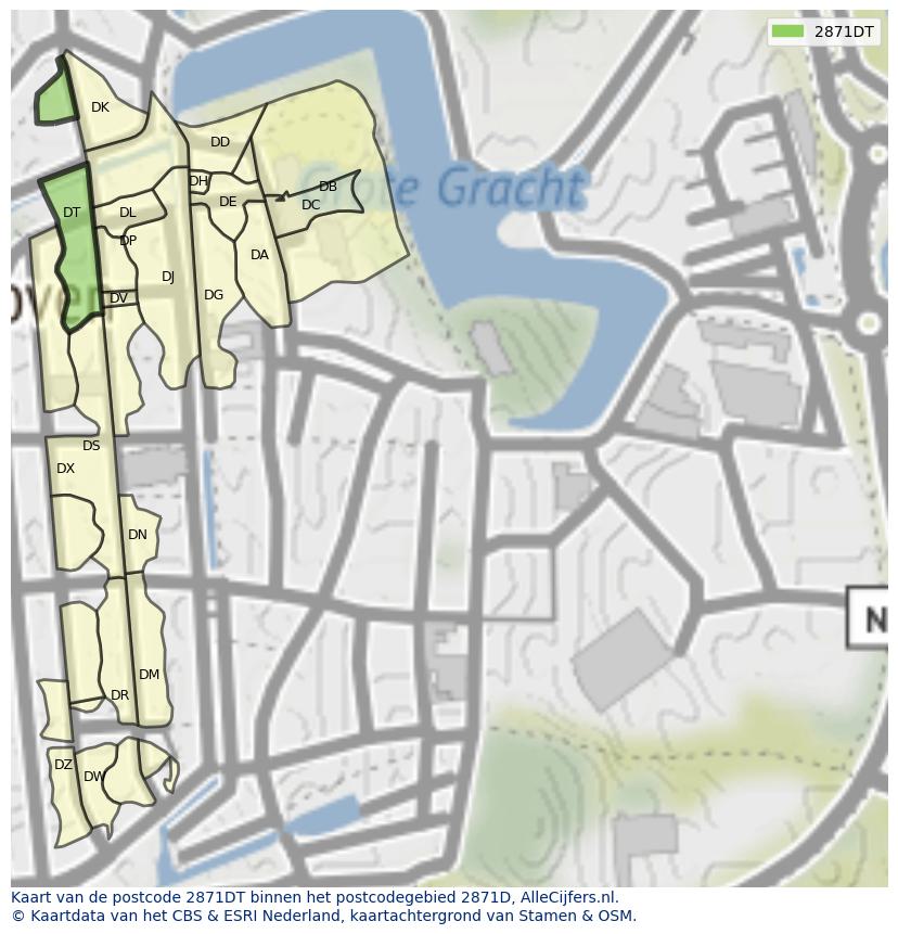 Afbeelding van het postcodegebied 2871 DT op de kaart.