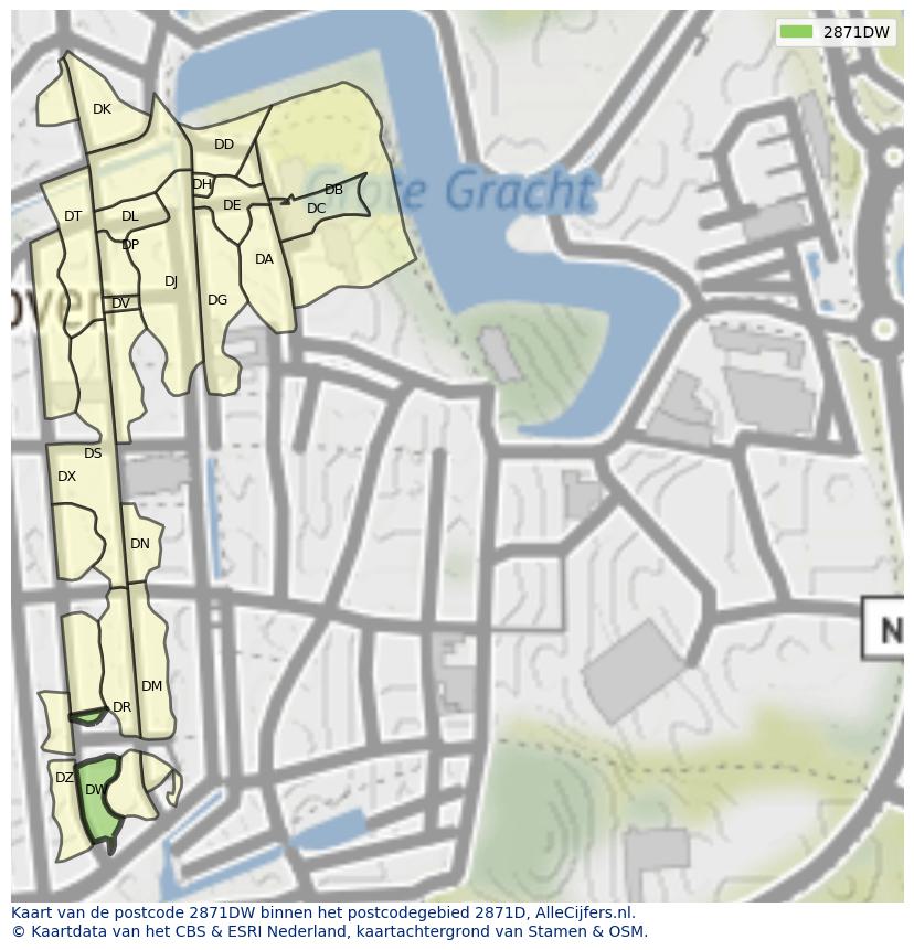 Afbeelding van het postcodegebied 2871 DW op de kaart.