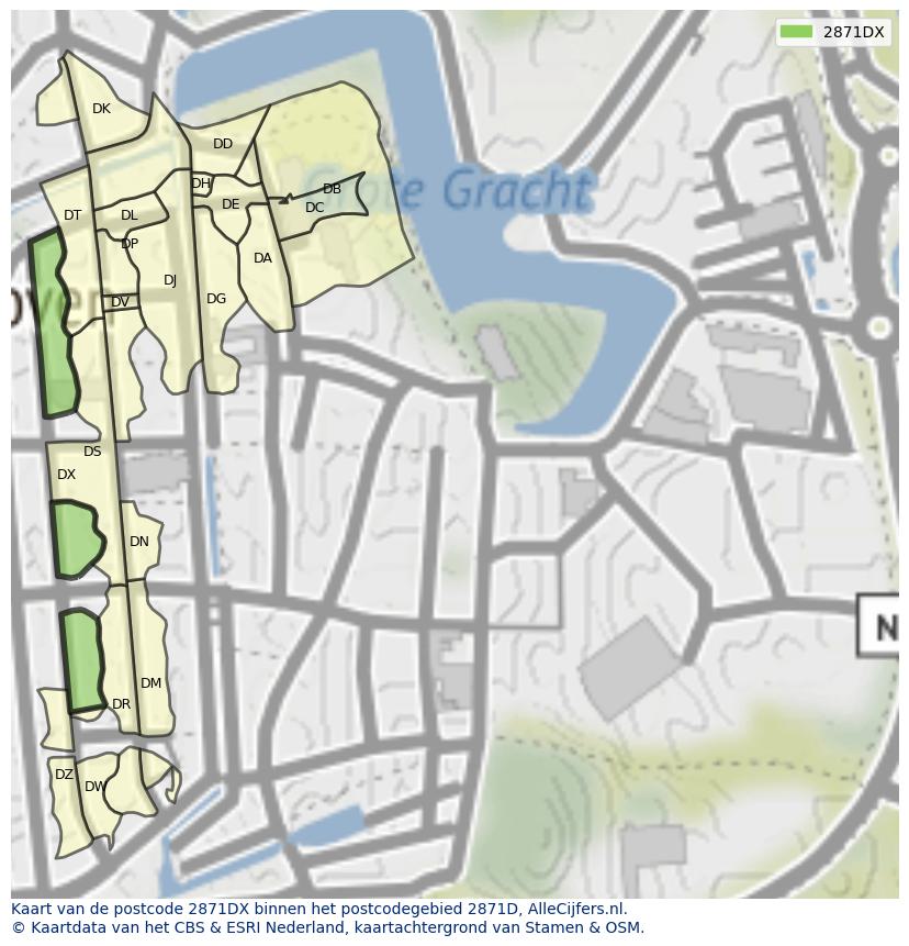 Afbeelding van het postcodegebied 2871 DX op de kaart.