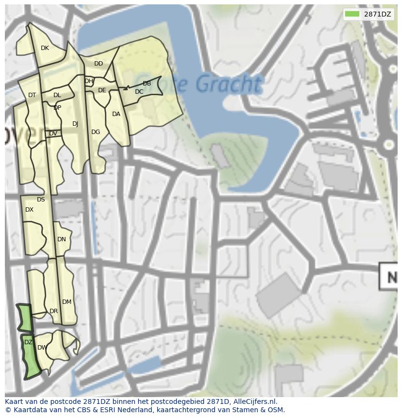 Afbeelding van het postcodegebied 2871 DZ op de kaart.