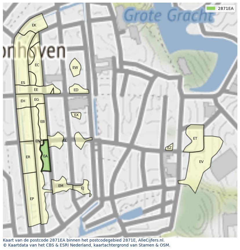 Afbeelding van het postcodegebied 2871 EA op de kaart.